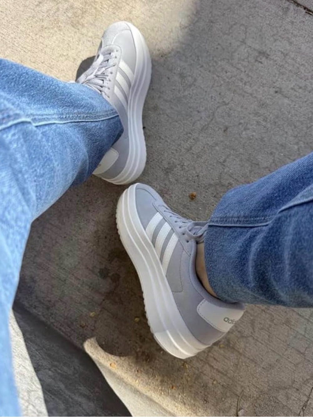 adidas Light Gray Platform Sneakers with White Stripes